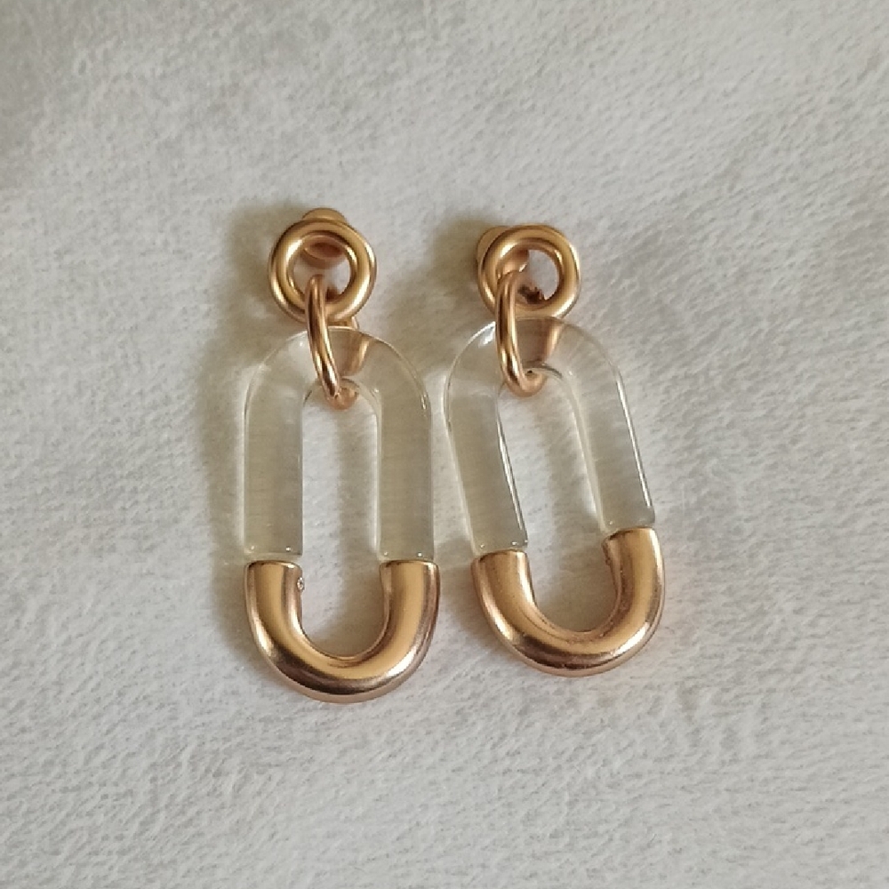 Chico's Gold-Tone and Clear Link Drop Earrings